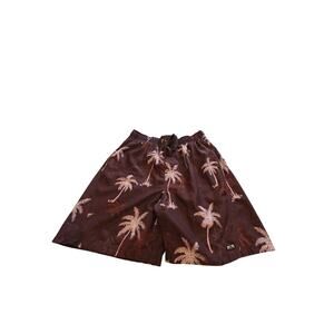 Dockers Men's Swim Trunks Brown Palm Tree Print Mesh Lined Drawstring Size L